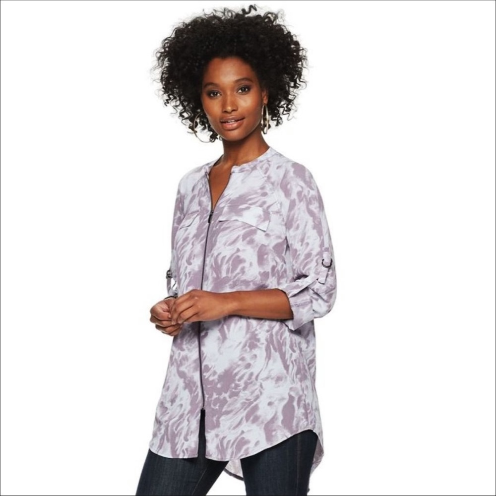 NWT Rock & Republic Zip Front Tunic Purple Print